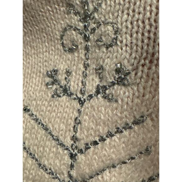 NWT Stiches In Time Pink, white, zipper Cardigan w snowflakes & gems size Large - Picture 8 of 13